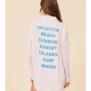 Vintage Havana Locals Only Oversized Striped Button Down Pink/White Graphic Sz M